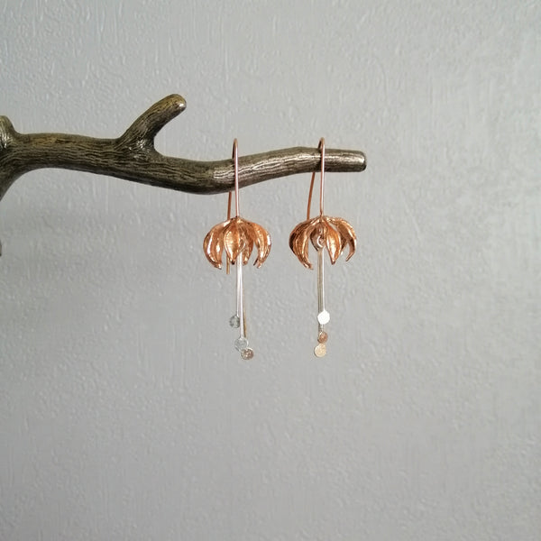 Passionflower - silver and rose gold earrings