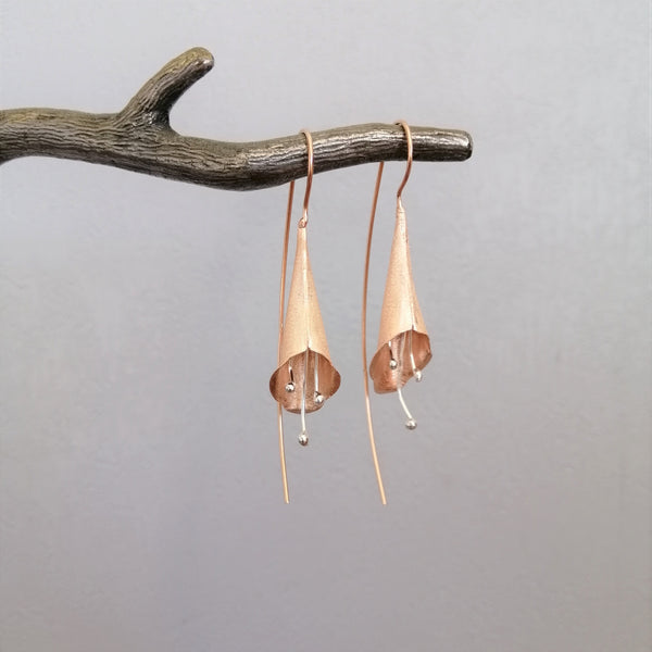 Dierama- silver and rose gold earrings